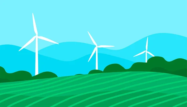 Ekologisk Turbin Vindgenerator Gröna Fält Naturlig Elektricitet Att Värna Miljön — Stock vektor