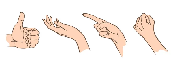 Набір Ескізів Ручними Жестами Кулаки Жести Вказують Запитують Схвалюють Жінка — стоковий вектор