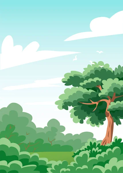 Doğanın Yaz Manzarası Yeşil Ağaç Orman Mavi Gökyüzü Kırsal Manzara — Stok Vektör