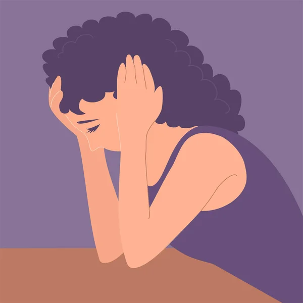 Triste Cara Mujer Joven Chica Infeliz Depresión Dolor Fatiga Lágrima — Vector de stock