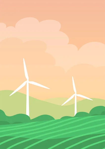 绿地生态涡轮机风力发电机组 — 图库矢量图片