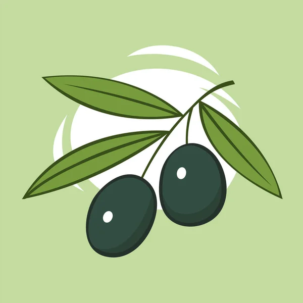 緑の葉を持つオリーブの枝 調味料や料理のためのおいしい果物 天然植物油 健康食品 イタリア工場 漫画イラスト — ストック写真