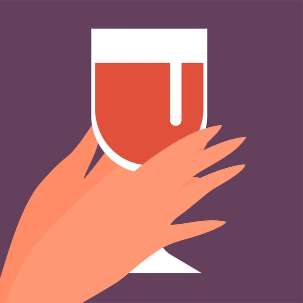 Schöne Junge Frau Mit Einem Glas Rotwein Alkoholisches Traubengetränk Hände — Stockvektor