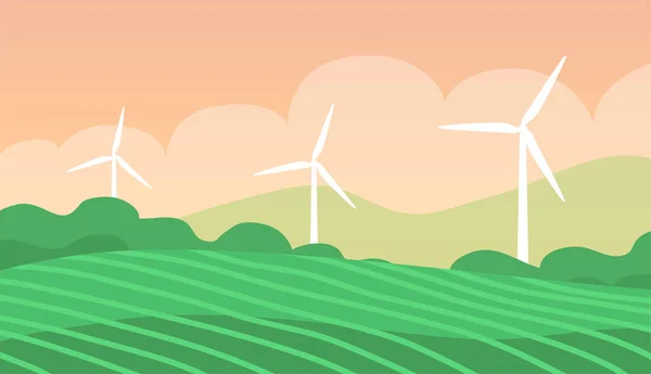 Ecological Turbine Wind Generator Green Fields — Stock Vector