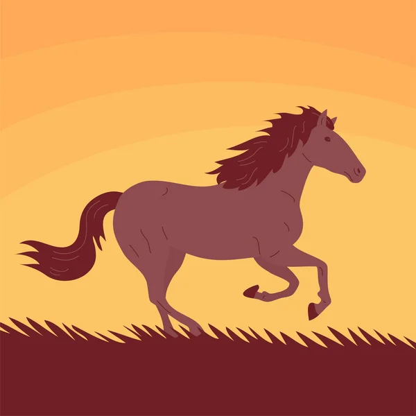 Лошадь Мустанг Бесплатный Жеребец Галопом Траве Солнечный Закат Красивое Элегантное — стоковый вектор