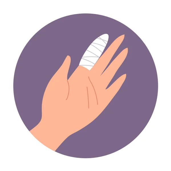 Ett Brutet Handfinger Invärtes Skada Skärsår Eller Sår Medicinskt Bandage — Stock vektor