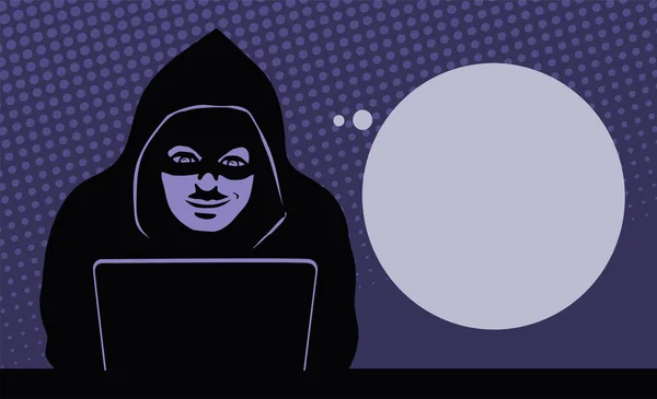 Erkek Hacker Laptop Mesajda Baloncuklu Kraker Adam Modern Teknoloji Siber — Stok Vektör