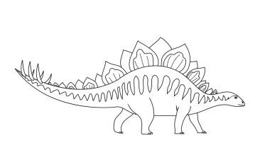 Büyük Stegosaurus kertenkelesi. Çivili kuyruk. Jurasik dönemin otçul dinozoru. Tarih öncesi pangolin. Siyah beyaz çizgi. Çocuklar için boyama sayfası