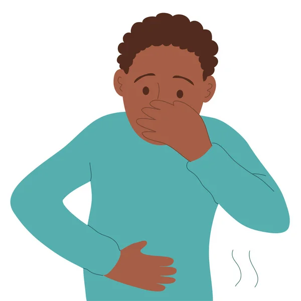 Jeune Homme Souffre Nausées Douleurs Abdominales Afro Américain Vomissements Diarrhée — Image vectorielle