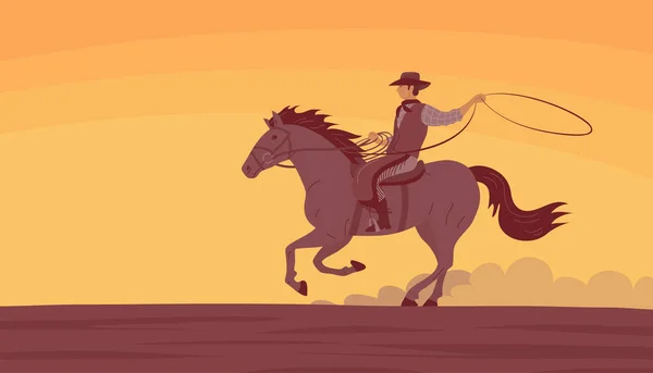 Cowboy Homme Dans Chapeau Monte Cheval — Image vectorielle