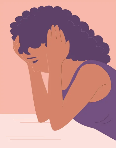 Сумне Обличчя Молодої Жінки Нещаслива Дівчина Афроамериканка Депресія Горе Втома — стоковий вектор