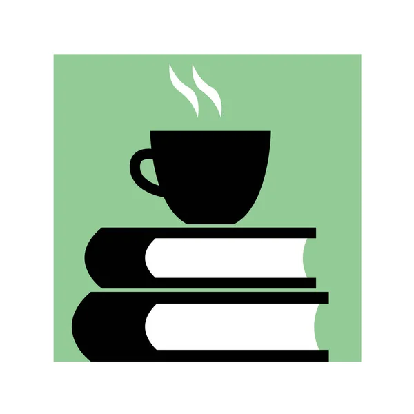 Σιλουέτα Ενός Φλιτζανιού Καφέ Μια Στοίβα Από Βιβλία Σύμβολο Εκπαίδευσης — Διανυσματικό Αρχείο