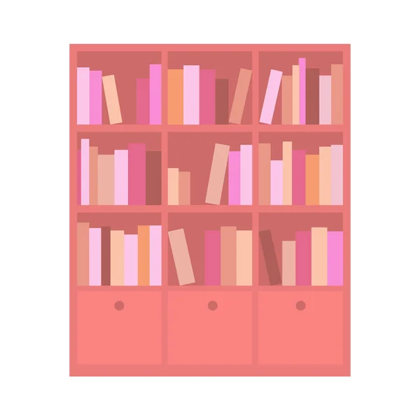 Wooden Bookcases Shelves Books Home Library Vector Flat Illustration Isolated — Stock Vector