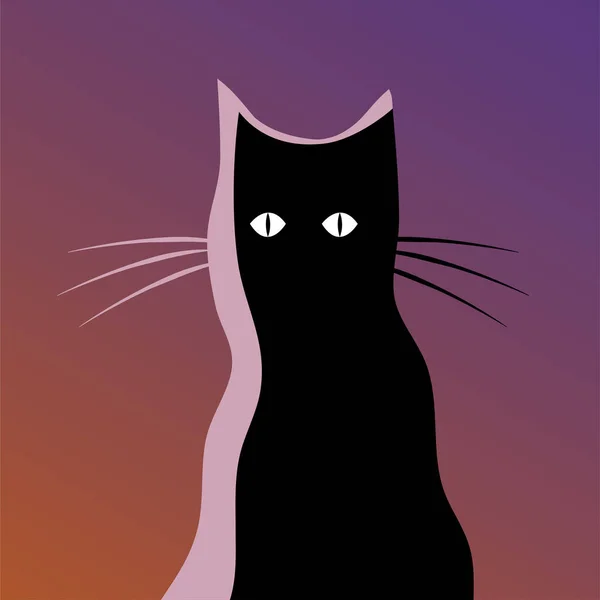 Silhouette Chat Noir Dans Noir Ouvre Les Yeux Illustration Vectorielle — Image vectorielle