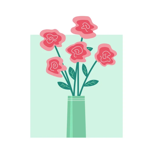Váza Květinami Bílém Pozadí Kytice Rudých Růží Vektorová Ilustrace Prvek — Stockový vektor