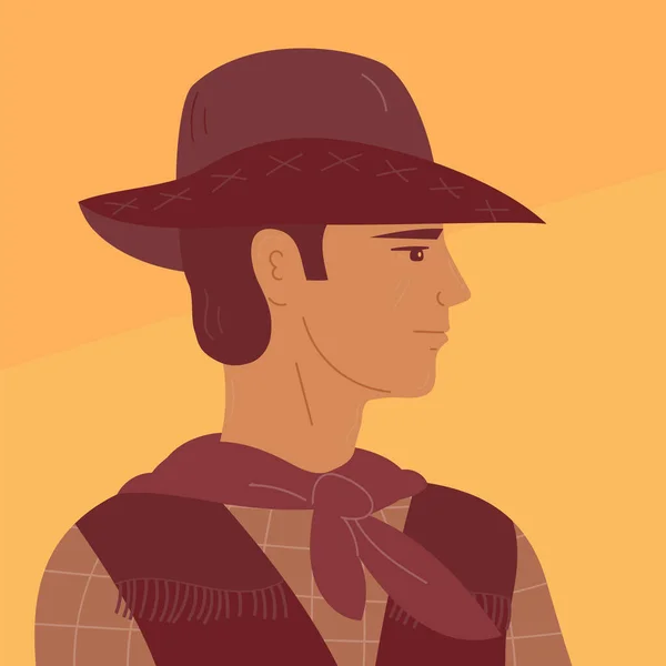 Retrato Joven Vaquero Con Sombrero Salvaje Oeste Oeste Texas Dibujos — Vector de stock