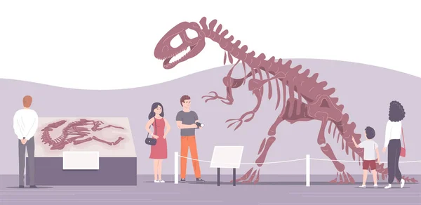 Museum Paleontologi Dengan Kerangka Dan Fosil Dinosaurus - Stok Vektor