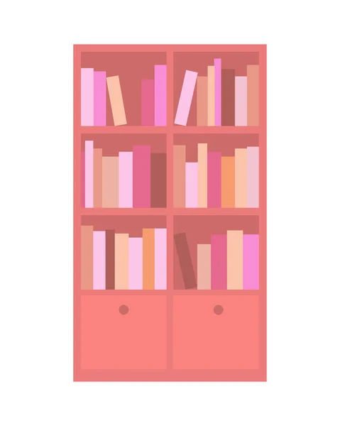带有书架和书籍的卡通木制书柜 — 图库矢量图片