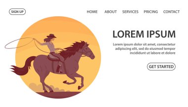 Şapkalı kovboy kız ata biniyor.