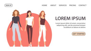 Yaz kıyafetleri içinde güzel modern kızlar. Moda mankenleri. Vektör düz çizim. Beyaz arka plan. Tasarım web sitesi, afiş