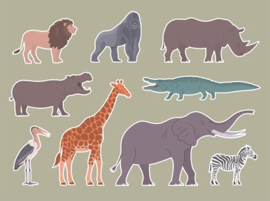 Afrika hayvanları yeşil arka planda izole edildi