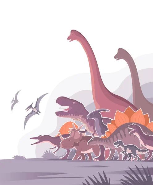 Ομάδα Δεινοσαύρων Rex Brachiosaurus Pteranodon Spinosaurus Και Stegosaurus Ιουρασικά Ζώα — Διανυσματικό Αρχείο