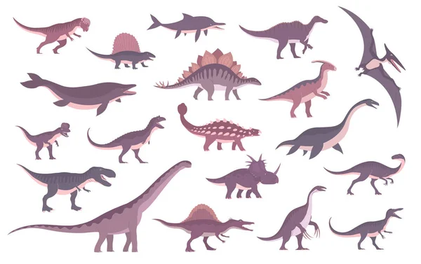 Набор Древних Плотоядных Травоядных Динозавров Стегозавр Тираннозавр Рекс Птеранодон Спинозавр — стоковый вектор
