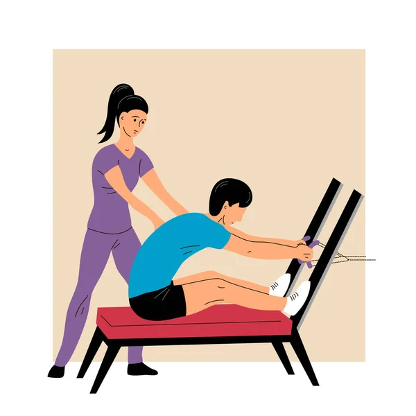 Clinique Réadaptation Physique Homme Patient Faisant Des Exercices Sous Supervision — Image vectorielle