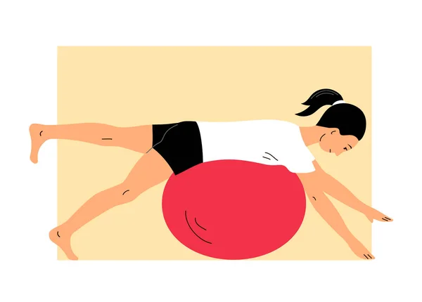 Młoda Kobieta Ćwiczy Piłce Gimnastycznej Balans Piłce Relaks Równowaga Ilustracja — Wektor stockowy