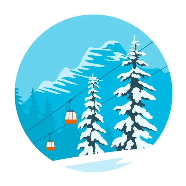 Station Ski Hiver Avec Téléphérique Ate Dans Neige Dans Les — Image vectorielle