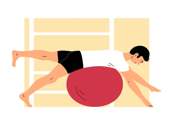 Młody Człowiek Ćwiczący Piłce Gimnastycznej Balans Piłce Relaks Równowaga Ilustracja — Wektor stockowy