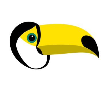 Egzotik Tukan kuşunun başı. Logo için tasarım, simge. Fley vektör illüstrasyonu beyaz arkaplanda izole edildi