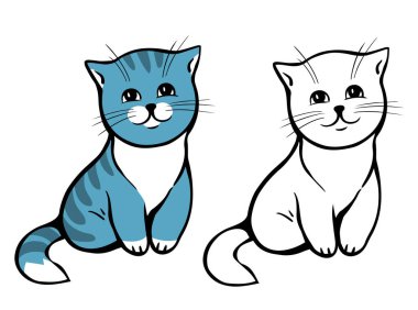 Çizgili tekir kedicik. Ev hayvanı. Çizgi film vektör çizimi siyah ve renkli. El çizgisi. Çocuklar için boyama