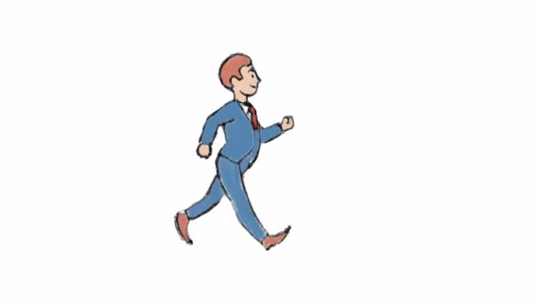 Κινούμενα Σχέδια Του Περπάτημα Άνθρωπος Κινούμενα Σχέδια Χαρούμενος Νέος Χαρακτήρας — Αρχείο Βίντεο