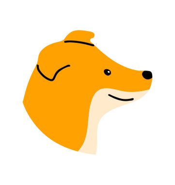 Kırmızı çoban köpeği. Portre başı hayvanı. Sevimli bir evcil hayvan. Logo ve amblem. Düz vektör çizimi beyaz arkaplanda izole edildi