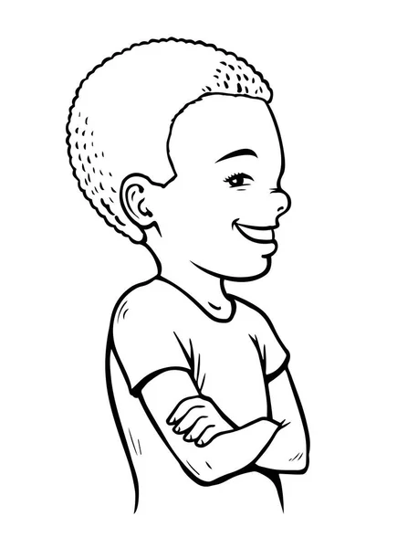Tecknad Porträtt Liten Glad Pojke Ett Leende Läpparna Glädjefyllda Afroamerikanska — Stock vektor