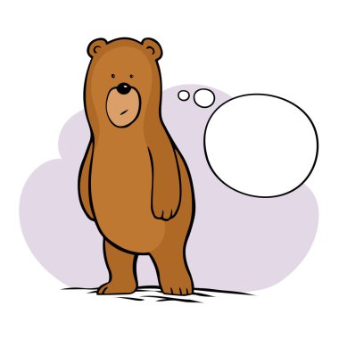 Çizgi film ayısı. Konuşan balon. Şaşkın surat. Karakter düşünmektir. Çocuklar için bir karakter. Vahşi orman hayvanı. Vektör izole hayvan illüstrasyonu