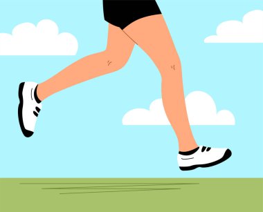 Atlet bacakları. Açık hava parkı. Spor antrenmanı. Aktif ve sağlıklı bir yaşam tarzı. Çizgi film vektör illüstrasyonu