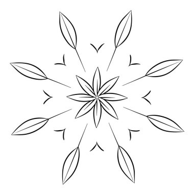 Süs deseni. Dekorasyon, broşür ve baskı için tasarım şablonu. Beyaz arkaplanda siyah beyaz çizimler izole edildi