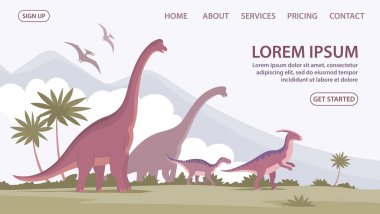 Uzun boyunlu büyük bir brachiosaurus. Bitkisel dinozor Jurassic dönemi. Vektör karikatür çizimi. Tarih öncesi pangolin doğada var. Web sitesi ve pankart için tasarım