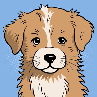 Küçük sevimli evcil köpek. Kafa portresi. Dost canlısı komik hayvan. Yüzü köpek yavrusu. Çizgi film vektör çizimi. El çizimi ana hatları