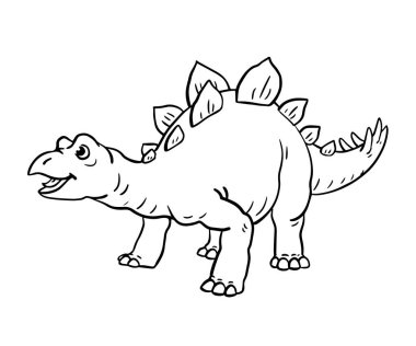 Tatlı çizgi film genç dinozoru. Küçük kertenkele stegosaurus. Vektör izole Clipart çizimi. Siyah ve beyaz taslak çizimi