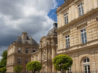 Paris, Fransa. 11 Haziran 2024. Lüksemburg Bahçeleri 'ndeki Lüksemburg Sarayı. Güzel bir mimari ve antik bir binanın dış görünüşü. Fransız tarihi. Seyahat ve turizm. Yaz günü