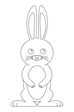 Düz bir tavşandı. Tasarım şablonu. Vektör karikatürü renklendirme için izole edilmiş. Çizgi siyah ve beyaz