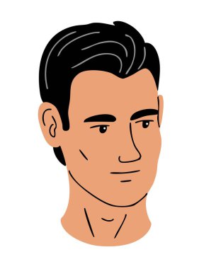 Genç bir adamın portresi. Moda ve güzellik. Yüz ve kafa bir erkeğe ait. Düz vektör çizimi beyaz arkaplanda izole edildi