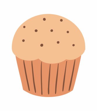 Kek kek. Çikolata parçacıkları. Şekerleme pişirme malzemeleri. Tatlı ve tatlı. Düz vektör çizimi beyaz arkaplanda izole edildi