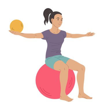 Terapi topuyla denge ve koordinasyon egzersizi yapan bir çocuğun vektör çizimi. Pediatrik rehabilitasyon, fizyoterapi eğitimi, sağlık ve iyileşme aktivitesi