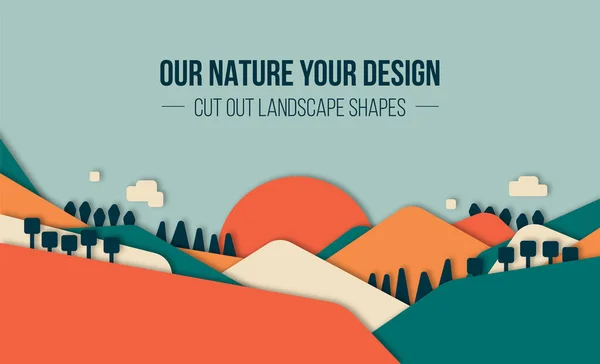 Soyut manzara. Üzerinde kopya alanı ve renkli şekilleri olan dağlardan kesilmiş