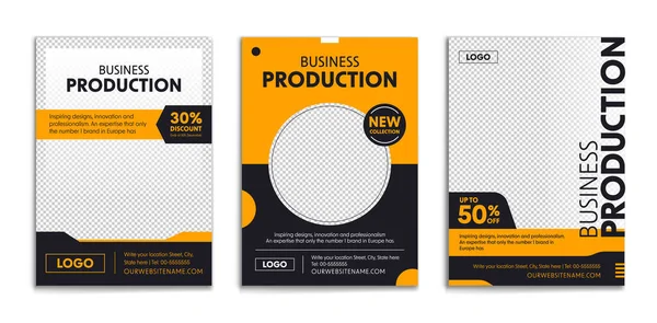 Set Business Flyer Templates Abstract Brochure Design Template Black Yellow — Stock Vector