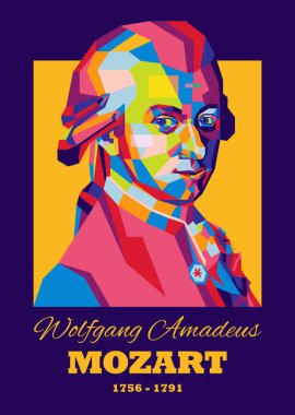 Wolfgang Amadeus Mozart - Vektör wpap stilinde ünlü klasik müzisyen illüstrasyonu